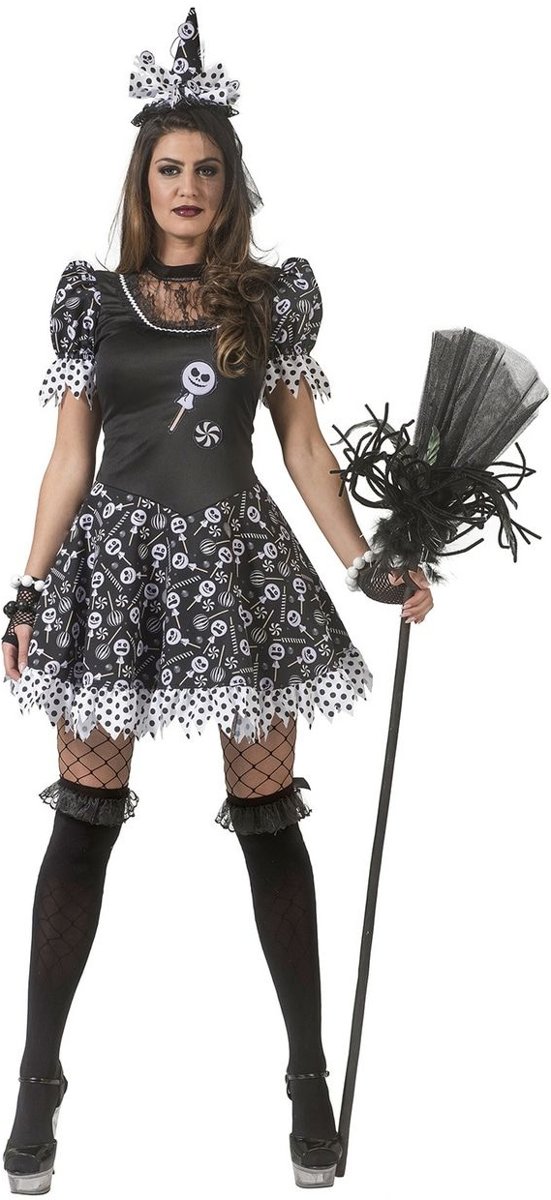 Heks & Spider Lady & Voodoo & Duistere Religie Kostuum | Verleidelijke Snoep Heks Enge Lollies | Vrouw | Maat 40-42 | Halloween | Verkleedkleding
